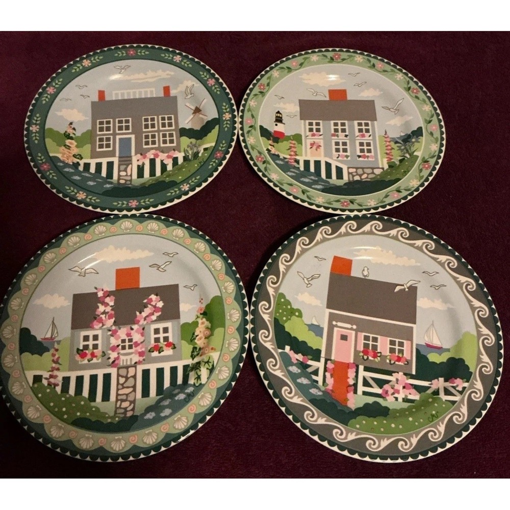 Sakura Claire Murray NANTUCKET‎ 4 Stoneware Salad Plates 8.25"
